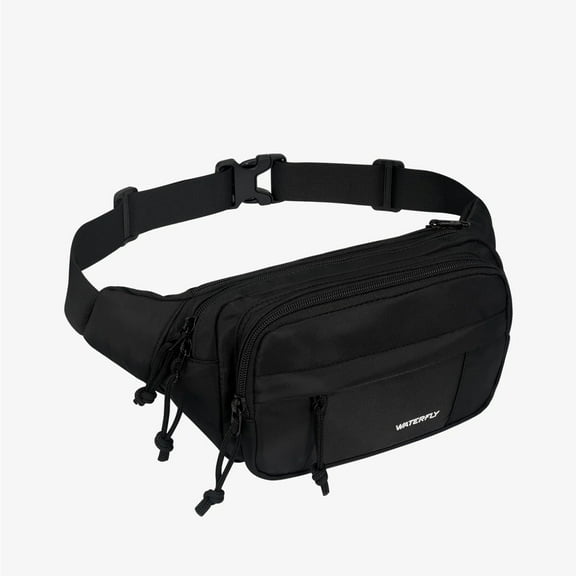 WATERFLY Unisex Large Capacity Running Walking Travel Nylon Fanny Pack Waist Bag,Black