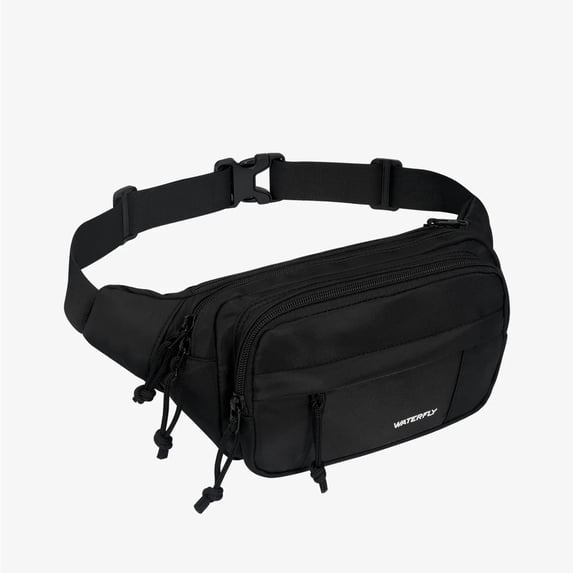 WATERFLY Unisex Large Capacity Running Walking Travel Nylon Fanny Pack Waist Bag,Black