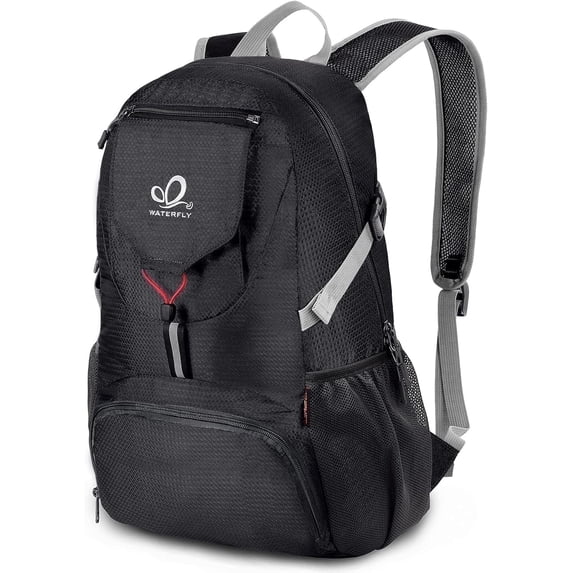 WATERFLY Unisex 20L Small Foldable Packable Travel Hiking Nylon Backpacks Daypack,Black