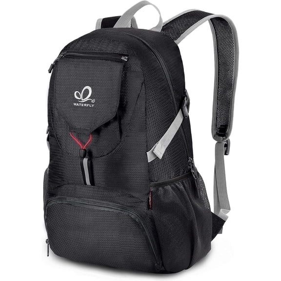 WATERFLY Unisex 20L Small Foldable Packable Travel Hiking Nylon Backpacks Daypack,Black