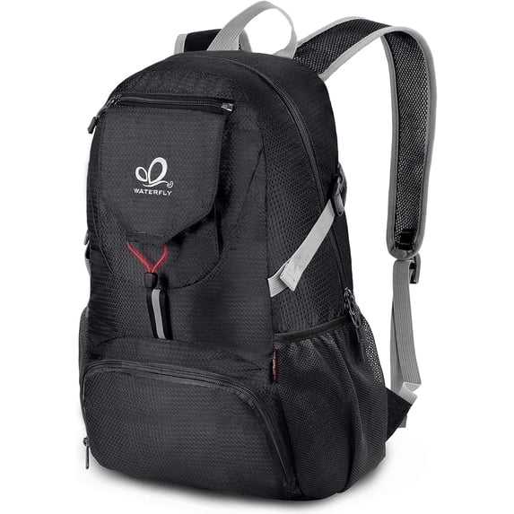 WATERFLY Unisex 20L Small Foldable Packable Travel Hiking Nylon Backpacks Daypack,Black