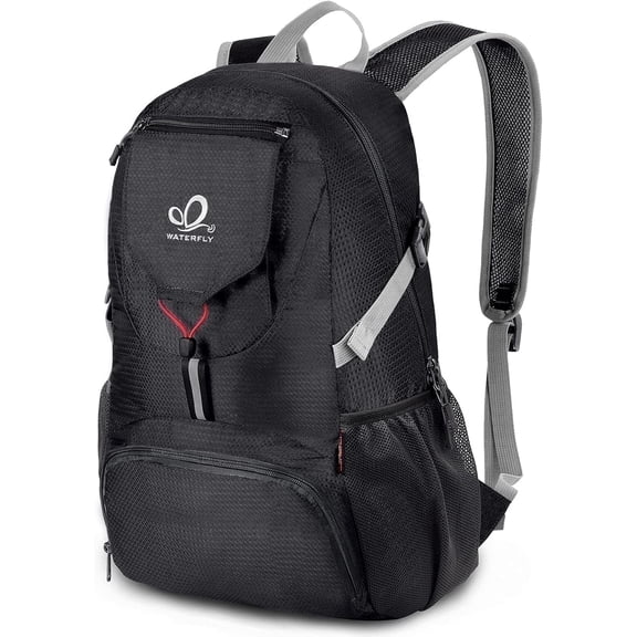 WATERFLY Unisex 20L Small Foldable Packable Travel Hiking Nylon Backpacks Daypack,Black