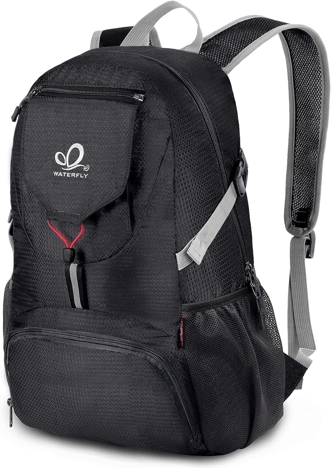 WATERFLY Unisex 20L Small Foldable Packable Travel Hiking Nylon Backpacks Daypack,Black