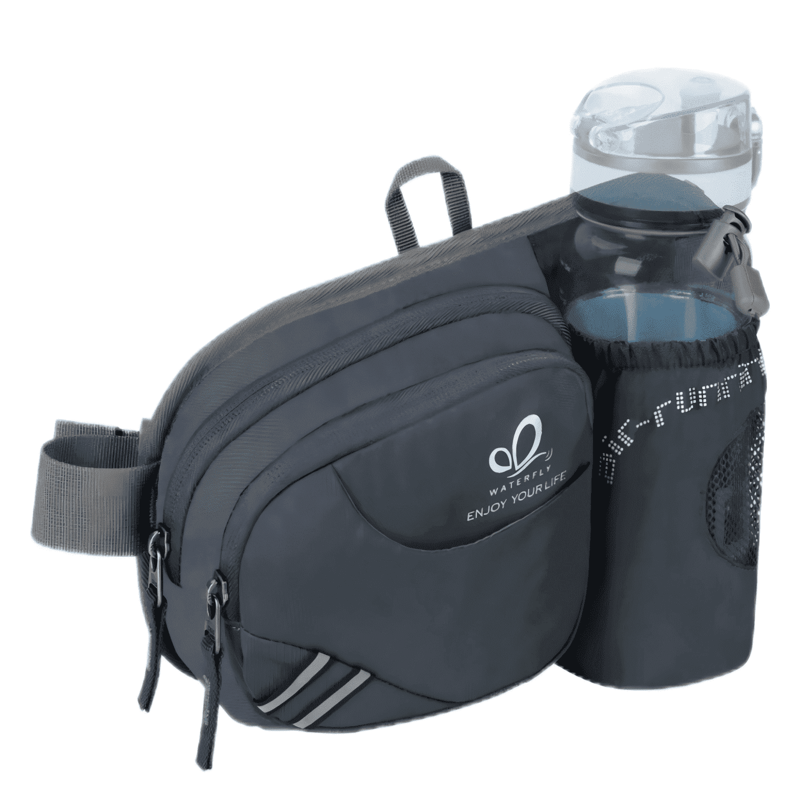 WATERFLY Unisex 3.5L Nylon Fanny Packs with a Water Bottle Holder Travelling Hiking Walking,Gray