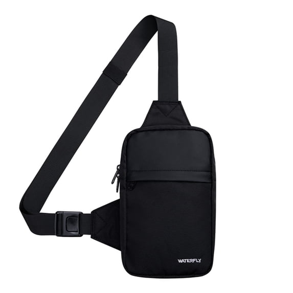 WATERFLY Unisex Small Dual Pocket Travel Hiking Nylon Cross-Body Shoulder Bag,Black