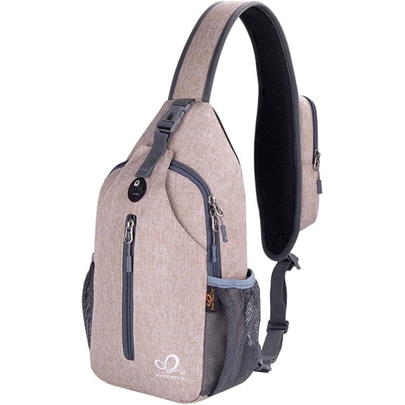 Waterfly Unisex 6L Hiking Walking Nylon Sling Bag Cross-Body Shoulder Chest Bag,Khaki