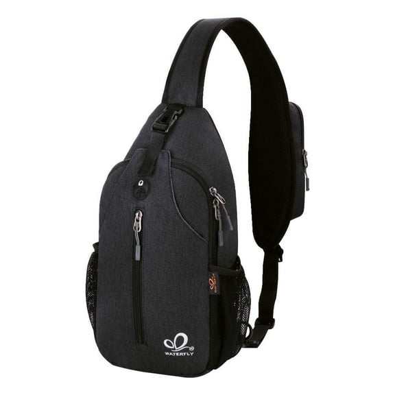 WATERFLY Sling Bag Crossbody Shoulder Bag Lightweight Travel Hiking Men Women-Black