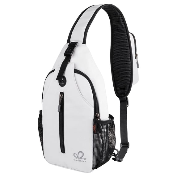 WATERFLY Unisex Hiking Travel Nylon Sling Bag Cross-Body Shoulder Chest Bag,White