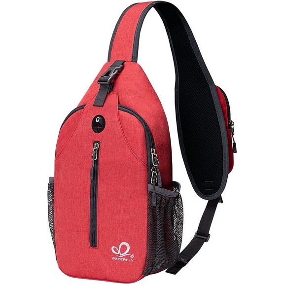 WATERFLY Unisex Hiking Travel Nylon Sling Bag Cross-Body Shoulder Chest Bag,Red