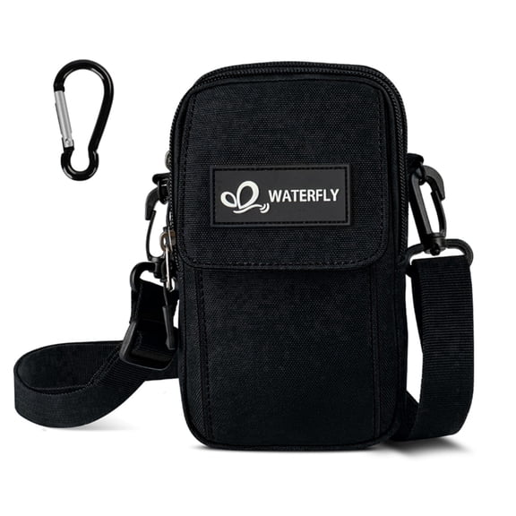 WATERFLY Unisex Small Lightweight Travel Hiking Nylon Cross-Body Shoulder Bag,Black