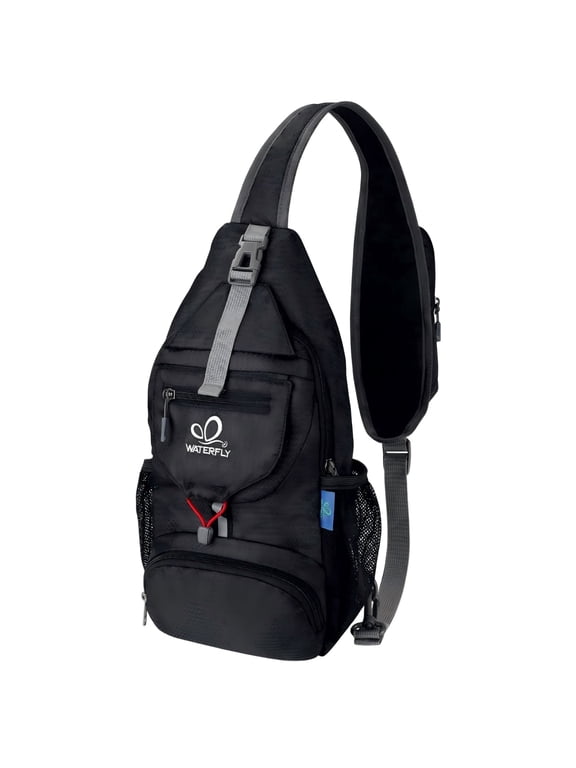 Unisex Small Packable Hiking Walking Sling Bag Cross-Body Shoulder Chest Bag,Black