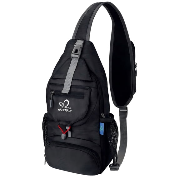 WATERFLY Unisex Small Packable Hiking Travel Sling Bag Cross-Body Shoulder Chest Bag,Black