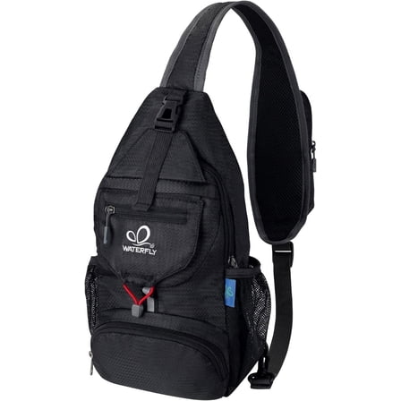 WATERFLY Unisex Small Packable Hiking Travel Sling Bag Cross-Body Shoulder Chest Bag,Black