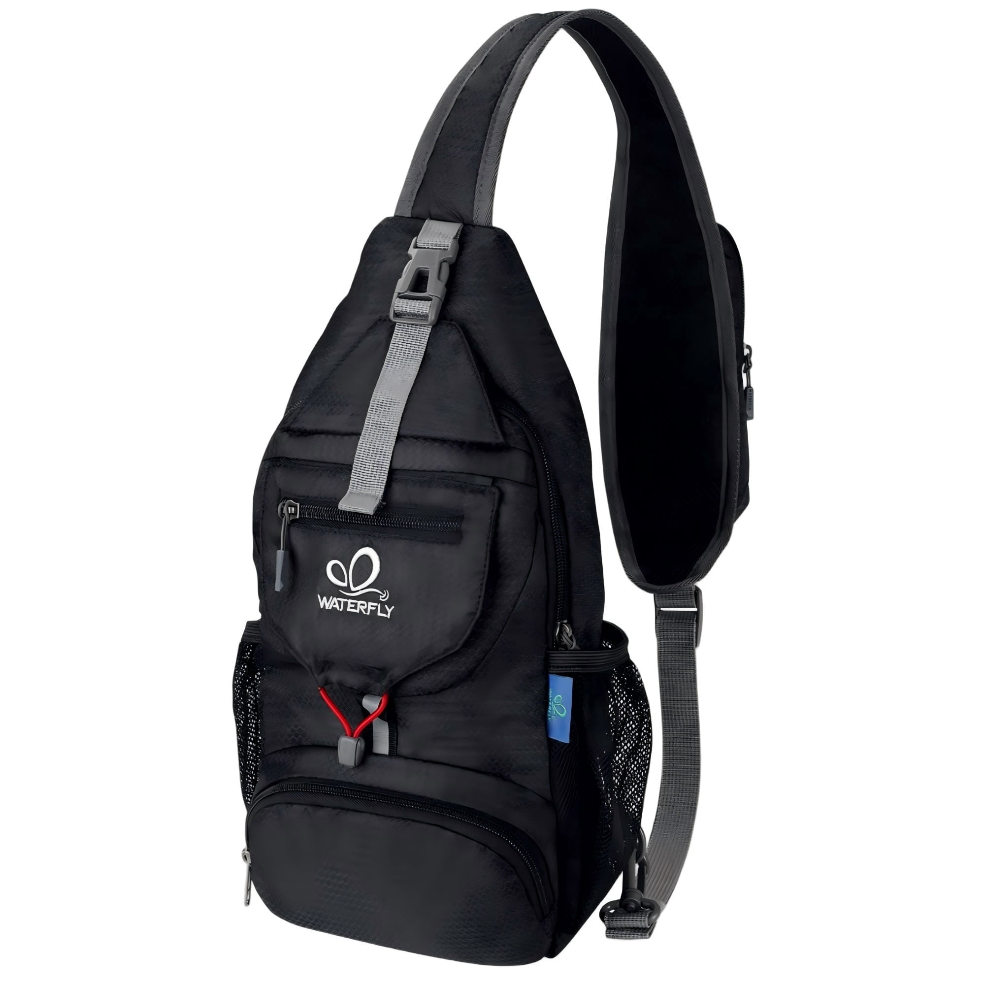 WATERFLY Unisex Small Packable Hiking Travel Sling Bag Cross-Body Shoulder Chest Bag,Black