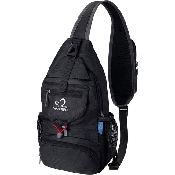 WATERFLY Unisex Small Packable Hiking Travel Sling Bag Cross-Body Shoulder Chest Bag,Black
