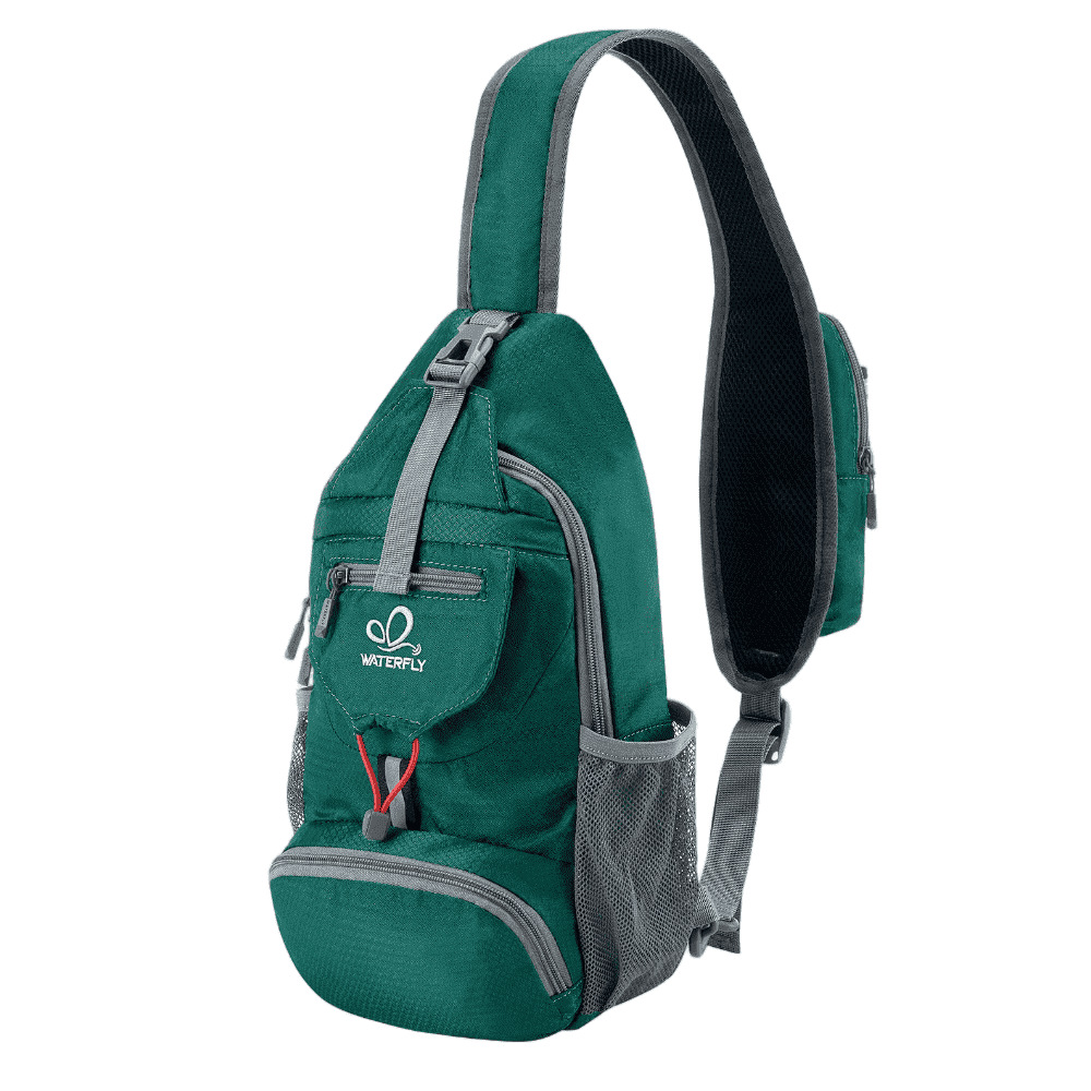 WATERFLY Unisex Small Packable Hiking Travel Sling Cross-Body Shoulder Chest Bag,Dark Green