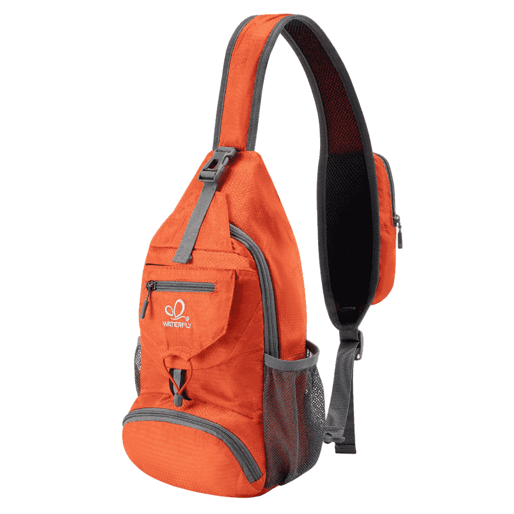 WATERFLY Unisex Small Packable Hiking Travel Sling Cross-Body Shoulder Chest Bag,Orange