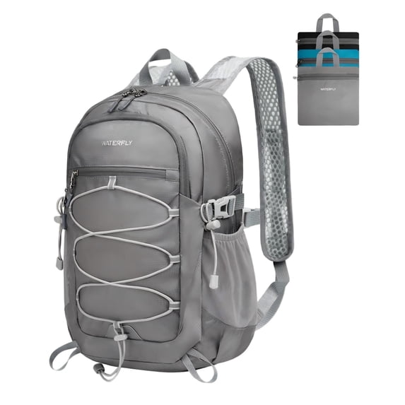 Waterfly Unisex 15L Small Packable Foldable Outdoor Camping Hiking Walking Nylon Backpacks Daypack,Gray
