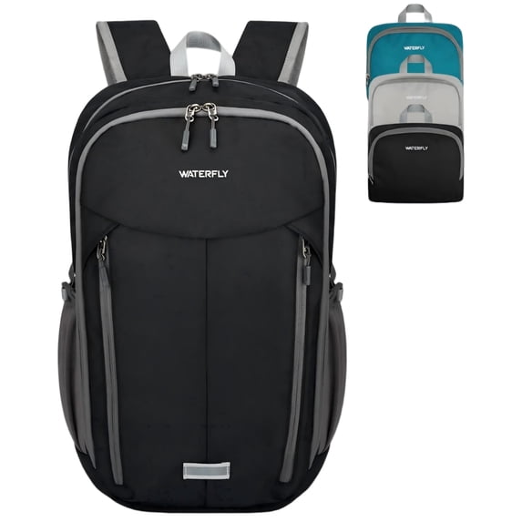 Waterfly Unisex 25L Small Lightweight Foldable Packable Hiking Walking Nylon Breathable Backpacks Daypack,Black