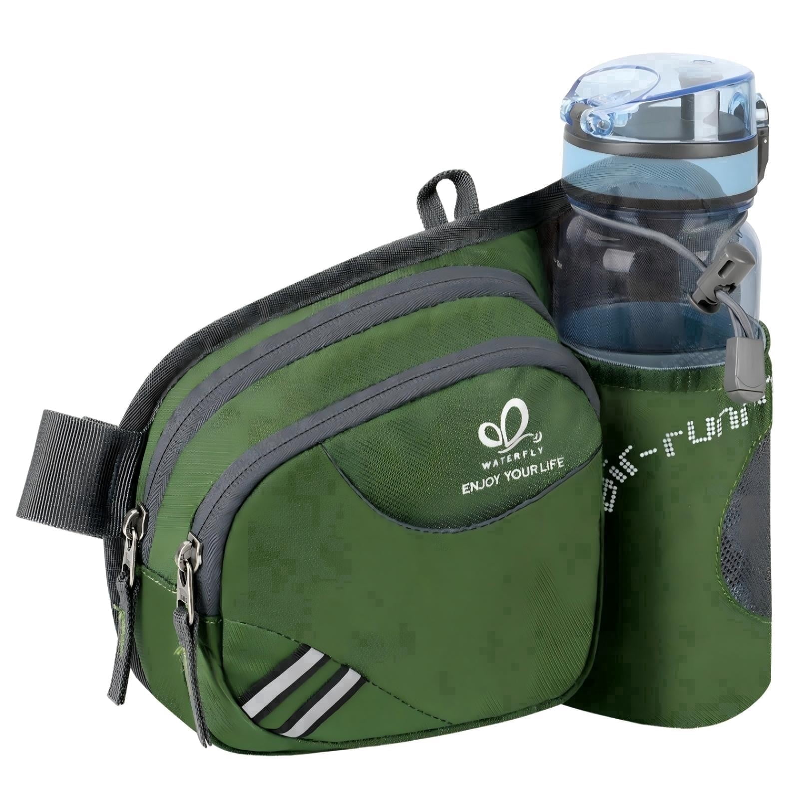WATERFLY Unisex 3.5L Nylon Fanny Packs with a Water Bottle Holder Travelling Hiking Walking,Army Green