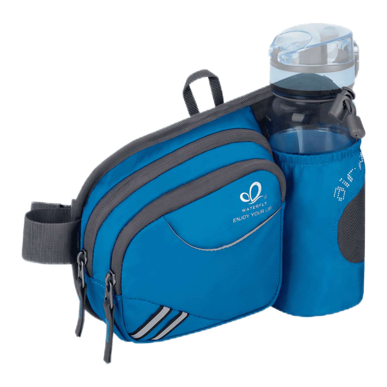 WATERFLY Unisex 3.5L Nylon Fanny Packs with a Water Bottle Holder Travelling Hiking Walking,Blue