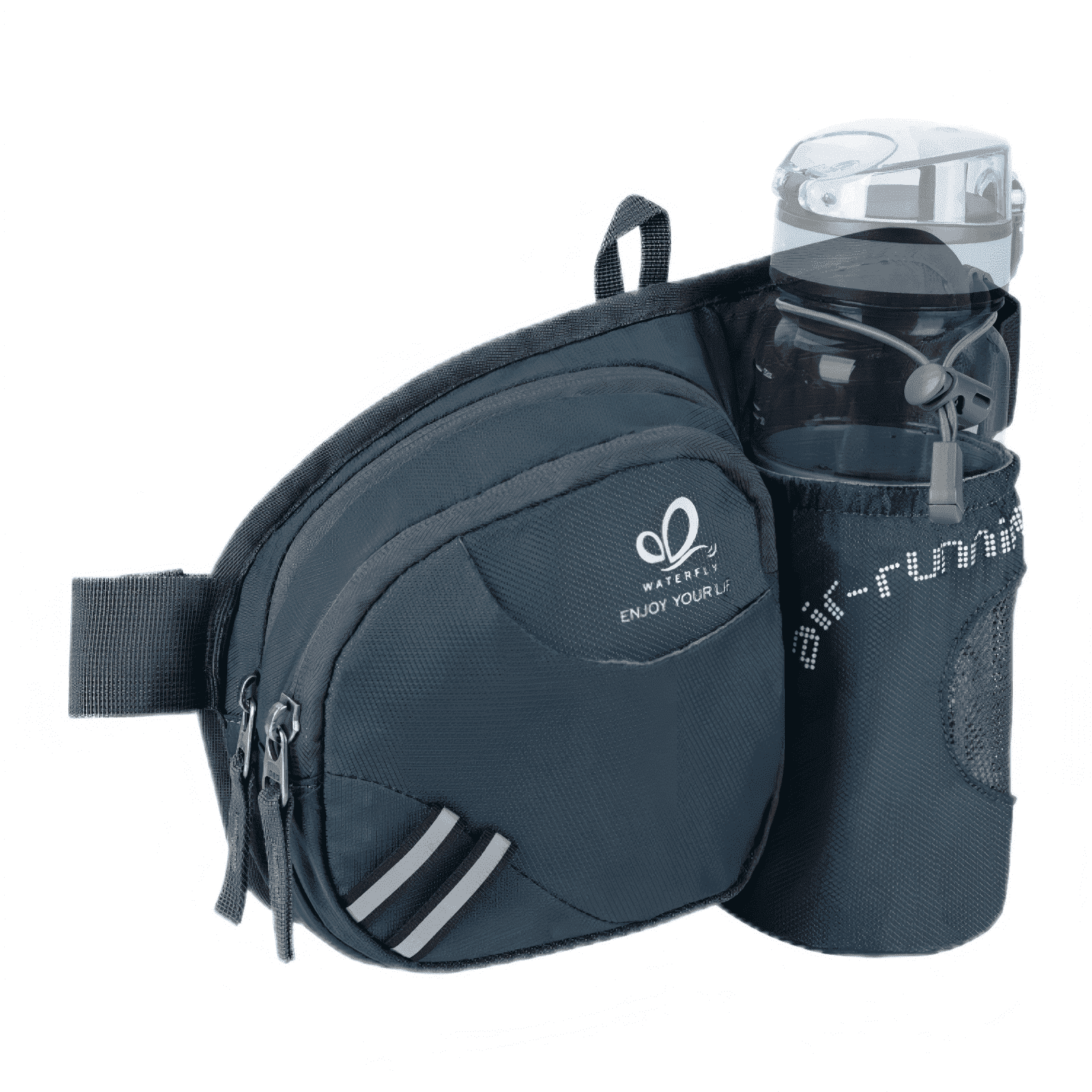 WATERFLY Unisex 3.5L Nylon Fanny Packs with a Water Bottle Holder Travelling Hiking Walking,Dark Gray