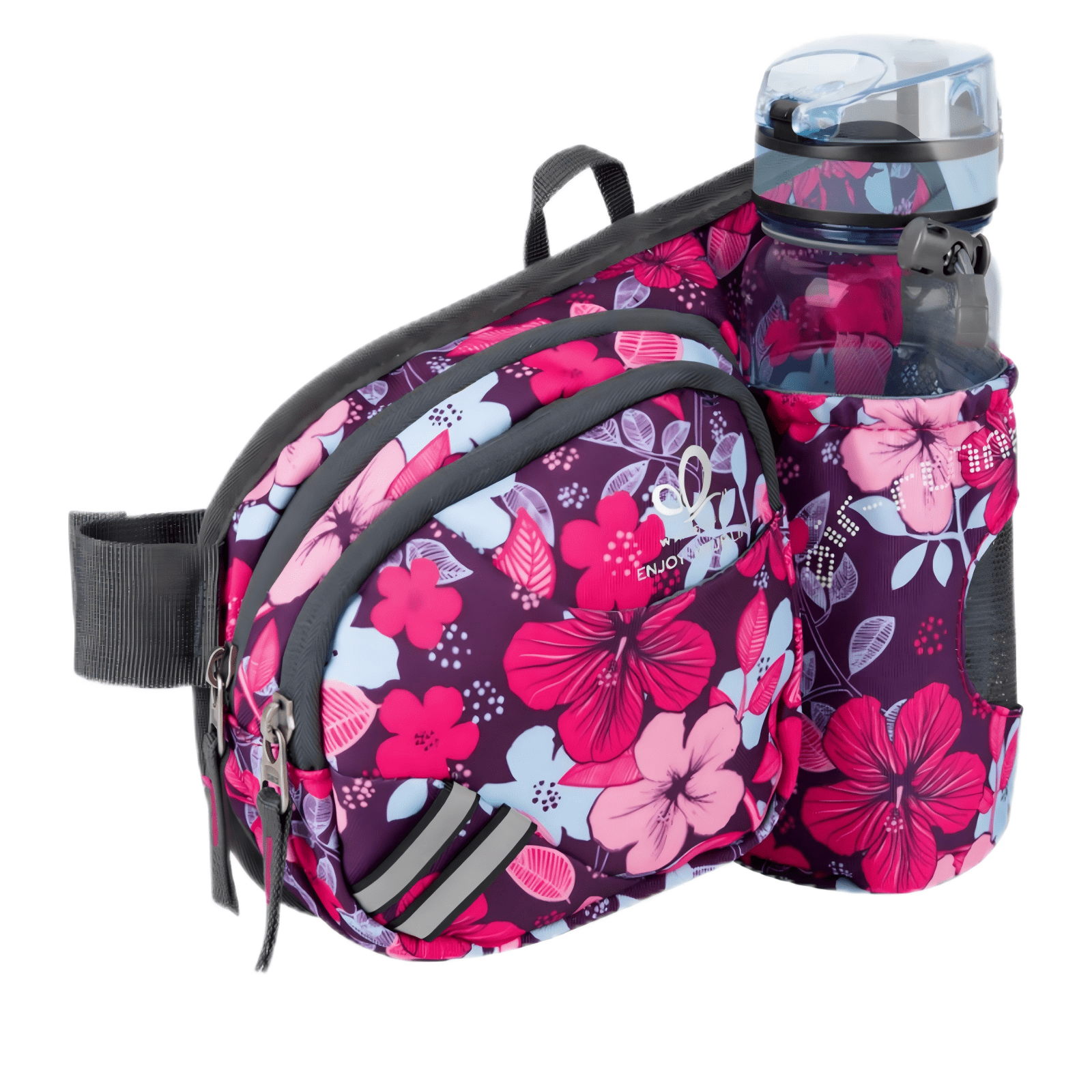 WATERFLY Unisex 3.5L Nylon Fanny Packs with a Water Bottle Holder Travelling Hiking Walking,Purple flowers