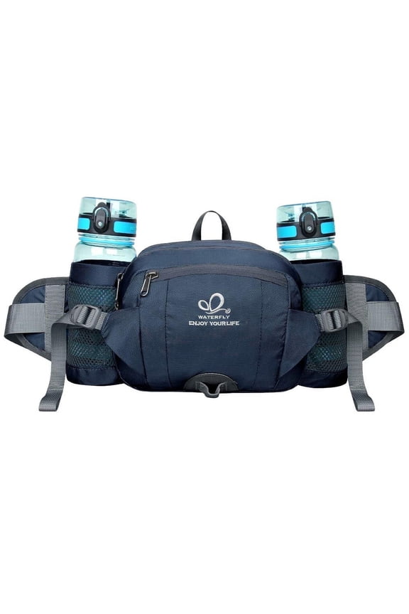 Unisex Large Capacity Hiking with Bottle Holder Fanny Pack Waist Bag,Dark Blue