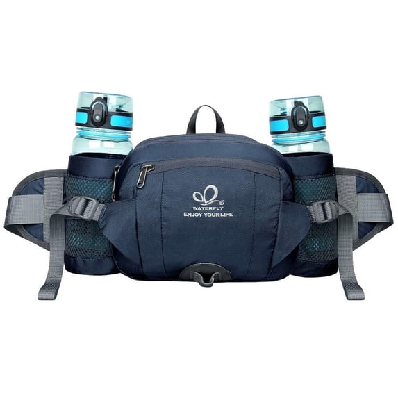 WATERFLY Unisex Large Capacity Hiking with Bottle Holder Fanny Pack Waist Bag,Dark Blue