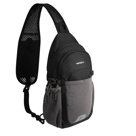 WATERFLY Unisex Anti-Theft RFID Blocking Multiple Pockets Travel Sling Bag CrossBody Shoulder Chest Bag,Black