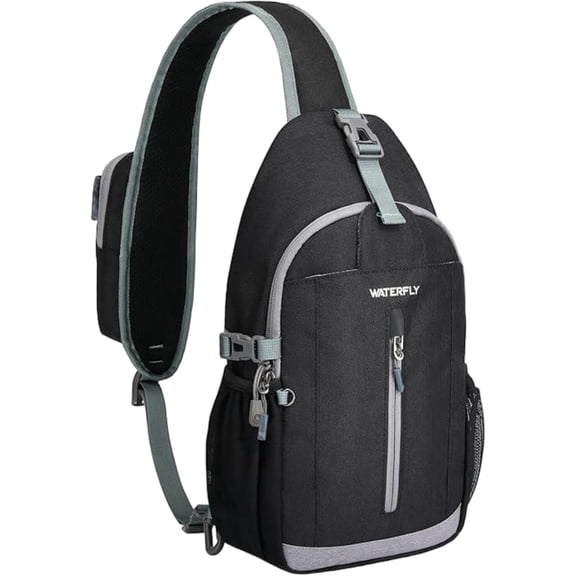 WATERFLY Unisex Anti Theft RFID Blocking Travel Sling CrossBody Shoulder Chest Bag,Black