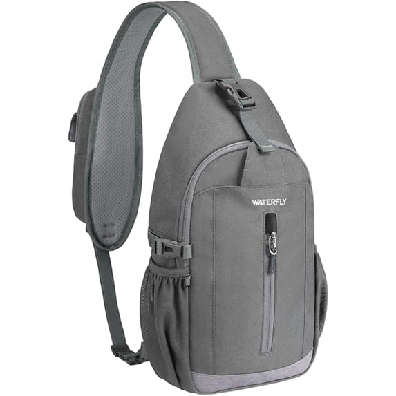 WATERFLY Unisex Anti Theft RFID Blocking Travel Sling CrossBody Shoulder Chest Bag,Gray