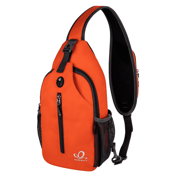 WATERFLY Unisex Hiking Travel Nylon Sling Bag Cross-Body Shoulder Chest Bag,Orange-Red
