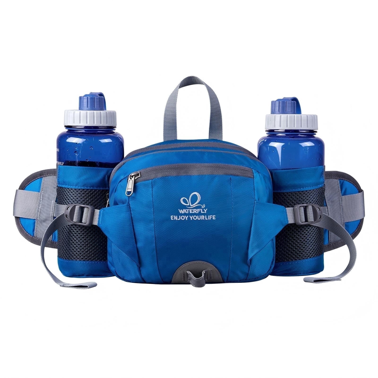 WATERFLY Unisex Large Capacity Hiking with Bottle Holder Nylon Fanny Pack Waist Bag,Blue