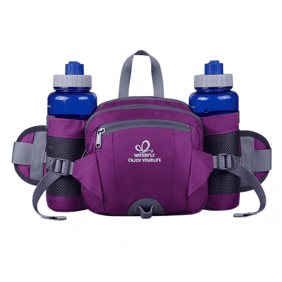 WATERFLY Unisex Large Capacity Hiking with Bottle Holder Nylon Fanny Pack Waist Bag,Purple