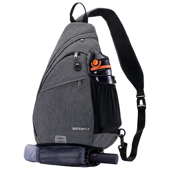 WATERFLY Unisex Large Capacity Nylon Sling Cross-Body Shoulder Chest Bag,Gray