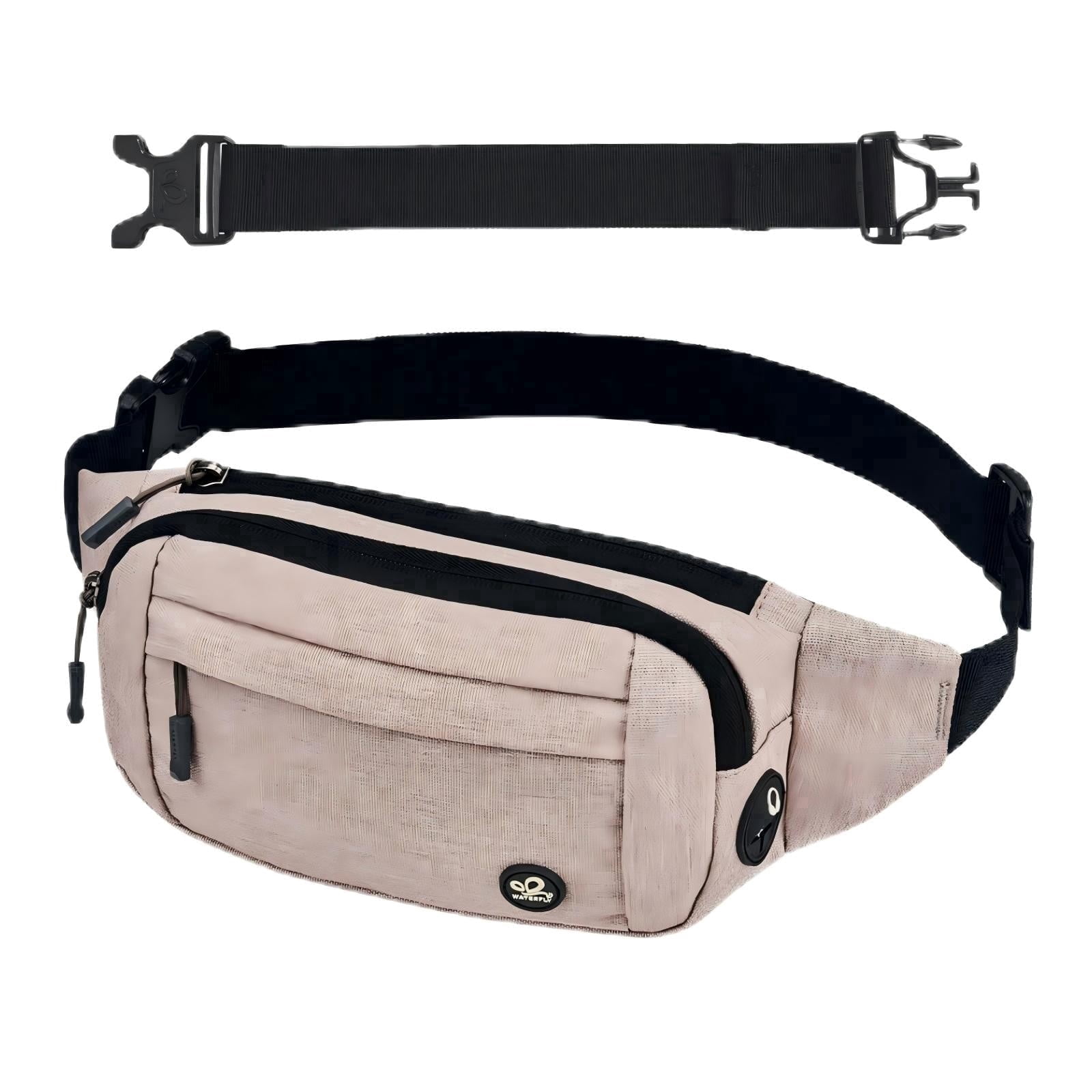 WATERFLY Unisex Lightweight Running Hiking Jogging Nylon Fanny Pack Waist Bag-Beige