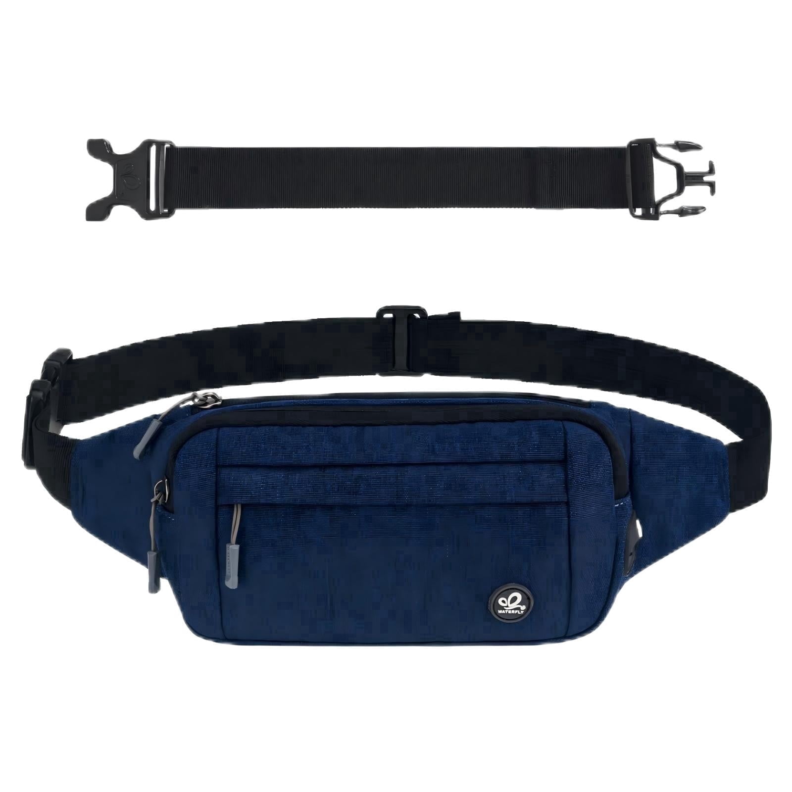 WATERFLY Unisex Lightweight Running Hiking Jogging Nylon Fanny Pack Waist Bag-Dark Blue
