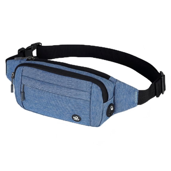 WATERFLY Unisex Lightweight Running Hiking Jogging Nylon Fanny Pack Waist Bag-Light Blue
