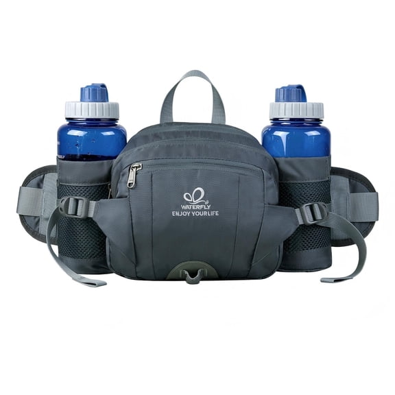 WATERFLY Unisex Large Capacity Hiking with Bottle Holder Nylon Fanny Pack Waist Bag,Gray