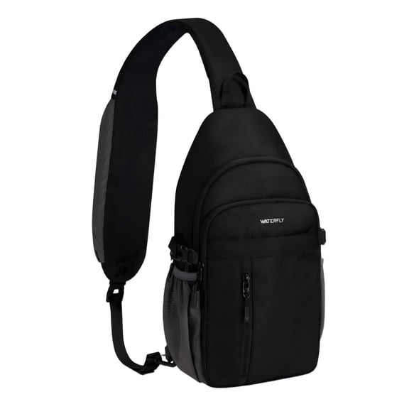 WATERFLY Unisex RFID Blocking Anti-Theft Multiple Pockets Travel Sling Cross-Body Shoulder Chest Bag,Black