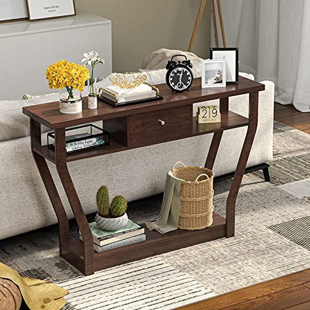 WATERJOY 47" Modern Entryway Wooden Accent Table with Drawer, Bottom ...