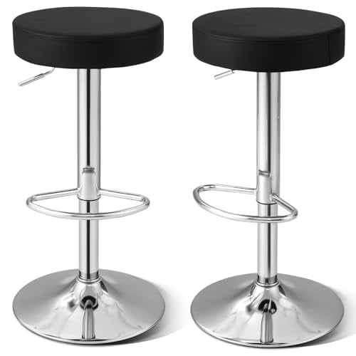 Black Adjustable Swivel Backless Metal Bar Stools, Set of 2
