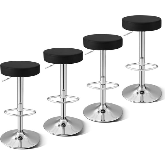 WATERJOY Adjustable Round Bar stools Set of 4, PU Seat Swivel Bar Stool with footrest