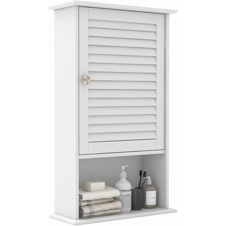 WATERJOY Wall Bathroom Storage Cabinet with Shutter Doors and Shelves for Living Room