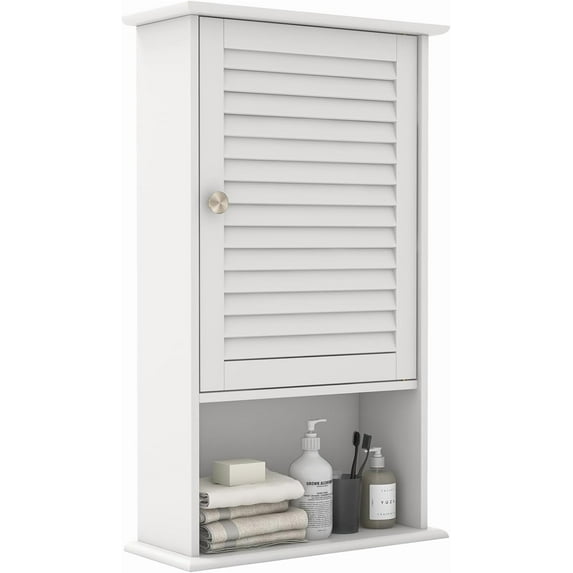 WATERJOY Wall Bathroom Storage Cabinet with Shutter Doors and Shelves for Living Room