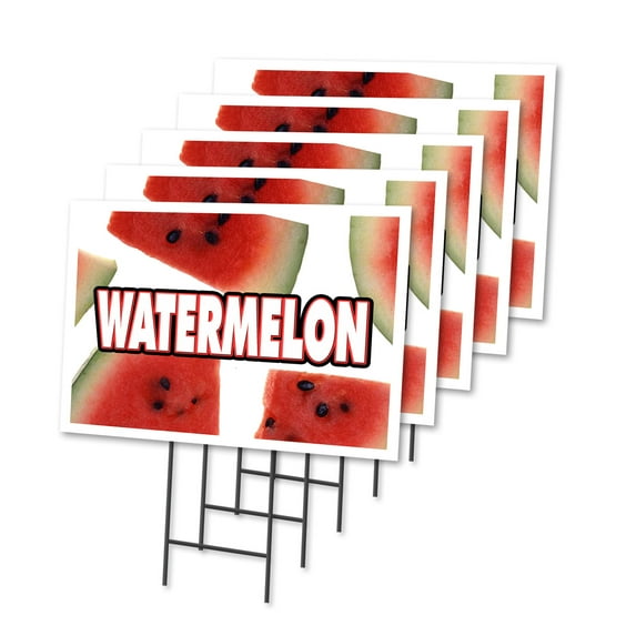 WATERMELON 5 Pack Of 12" x 16" Yard Sign & Stake | Advertise Your Business | Stake Included Image On Front Only | Made in The USA