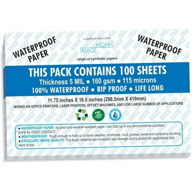 WATERPROOF PAPERS SYNTHETIC PAPER, 100 SHEETS, 110 LB THICK 11X17" 5
