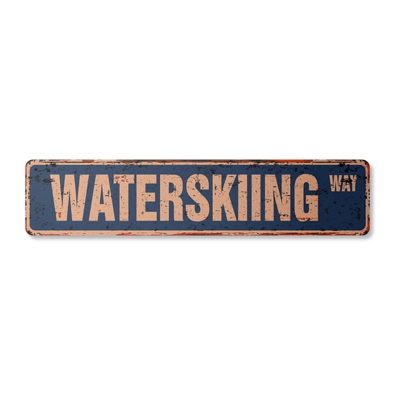 WATERSKIING Vintage Aluminum Street Sign waterski skies watersports waterskis skiing rustic metal tin | Indoor/Outdoor | 30" Wide