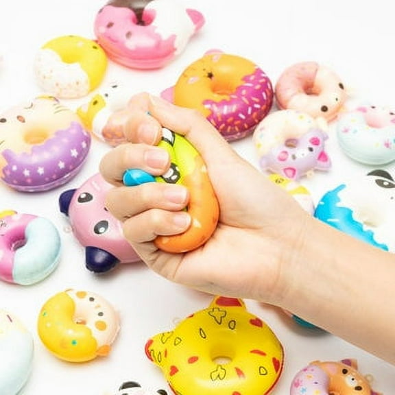 MALLMALL6 Donut Stress Relief Squeeze Toys,Goodie Bag Egg Filler ,Keychain Phone Straps, 25 Piece